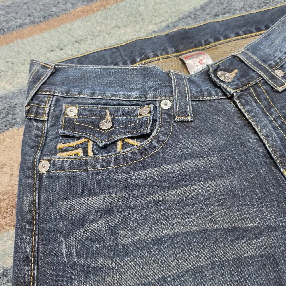True Religion Ricky Straight Jeans Mens 32 Made in USA Flap Pocket Denim